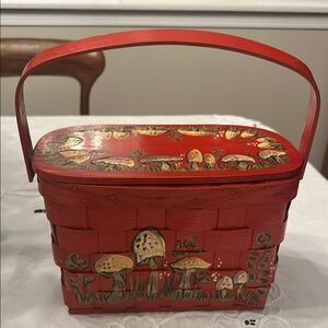 Handcrafted Vintage Painted Mushroom wooden bag